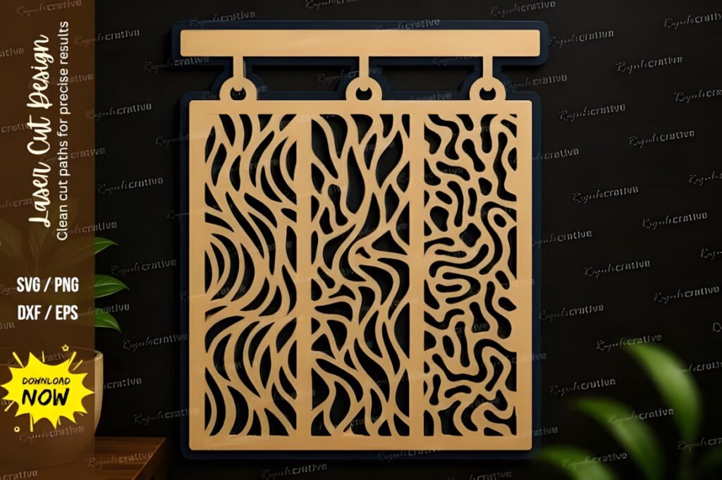 33 Modern Cnc Jaali Design Ideas for Modern Architectural Spaces 30 modern CNC jaali design with abstract wavy cut patterns in a rectangular panel hanging on wall