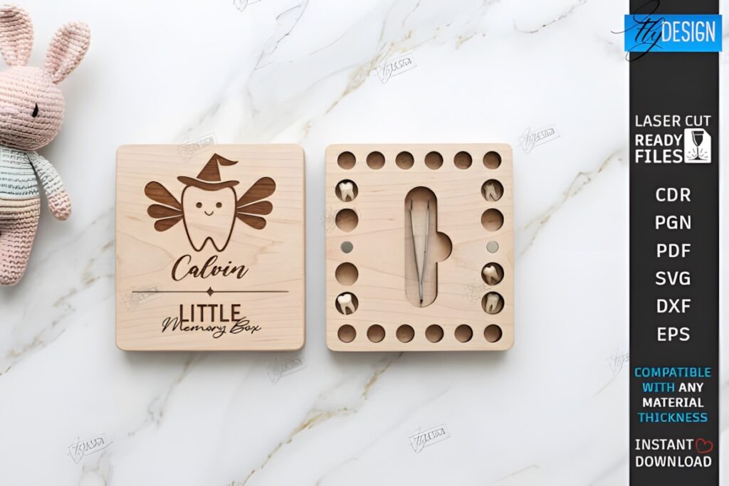 29 Laser Cut SVG Files for Wood, MDF and Acrylic Projects 52 laser cut SVG files for wood projects baby tooth boxes organizer set with engraved tooth design and personalized name