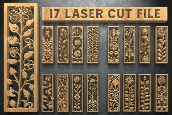 45 Laser Cut Panels for Indoor and Outdoor Features 51 Seventeen vertical laser cut panels featuring botanical designs with vines, flowers, and sunburst details