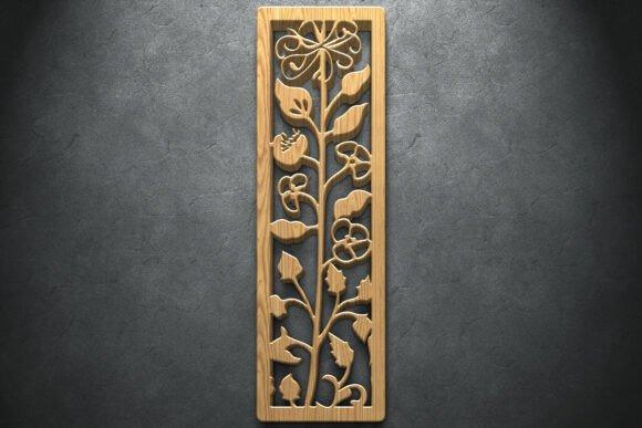 45 Laser Cut Panels for Indoor and Outdoor Features 52 Laser cut panel with botanical design featuring vines, flowers, and leaves in vertical layout — laser cut panels