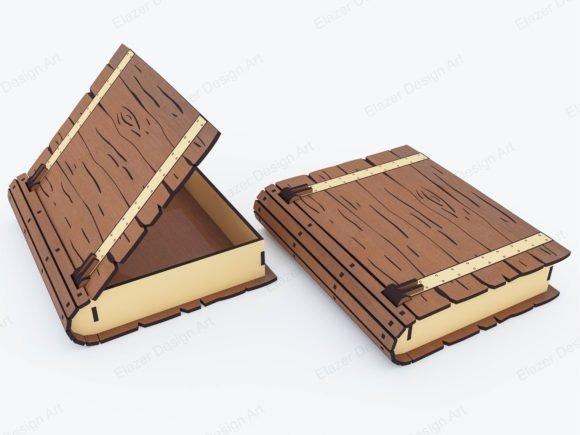 13 Laser Cut Box Projects for Cards, Keepsakes and Small Gifts 5 Laser cut box projects showing a book-shaped wooden gift box with hinged lid open and closed