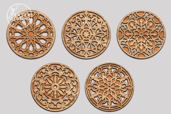 10 Best Useful Laser Engraving Projects for Home: Ideas and Tips 6 Five wooden laser engraved coaster designs with intricate geometric patterns for laser engraving projects for home