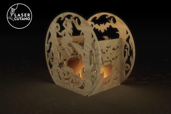 Halloween Laser Cut Candle Holder — Halloween laser cut ideas Halloween laser cut ideas multilayer wooden candle holder with witch and bat designs