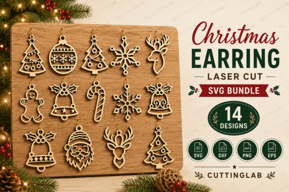 17 Laser Cut Christmas Jewelry Ideas 17 Laser cut Christmas jewelry designs including trees, ornaments, snowflakes, reindeer, gingerbread, bells, candy cane, and