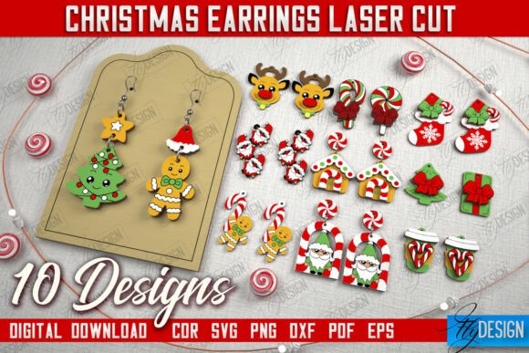 17 Laser Cut Christmas Jewelry Ideas 8 Laser cut Christmas jewelry featuring 10 festive earring designs including trees, gingerbread, reindeer, candy canes, and