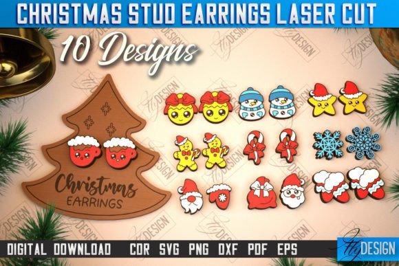 17 Laser Cut Christmas Jewelry Ideas 7 Laser cut Christmas jewelry featuring 10 stud earring designs including Santa, snowmen, stars, candy canes, and snowflakes