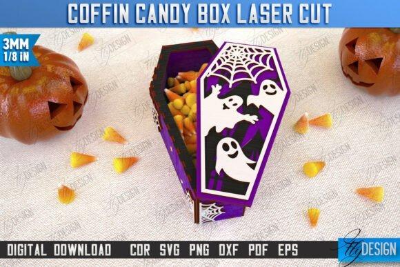 Halloween Laser Cut Coffin Candy Box — Halloween laser cut ideas Halloween laser cut ideas coffin candy box with ghost and spider web design filled with candy corn
