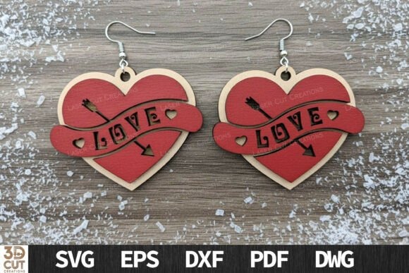 45 Best Laser Cut Acrylic Jewelry Ideas 26 Laser cut acrylic jewelry Cupid arrow love heart earrings with red and natural wood colors