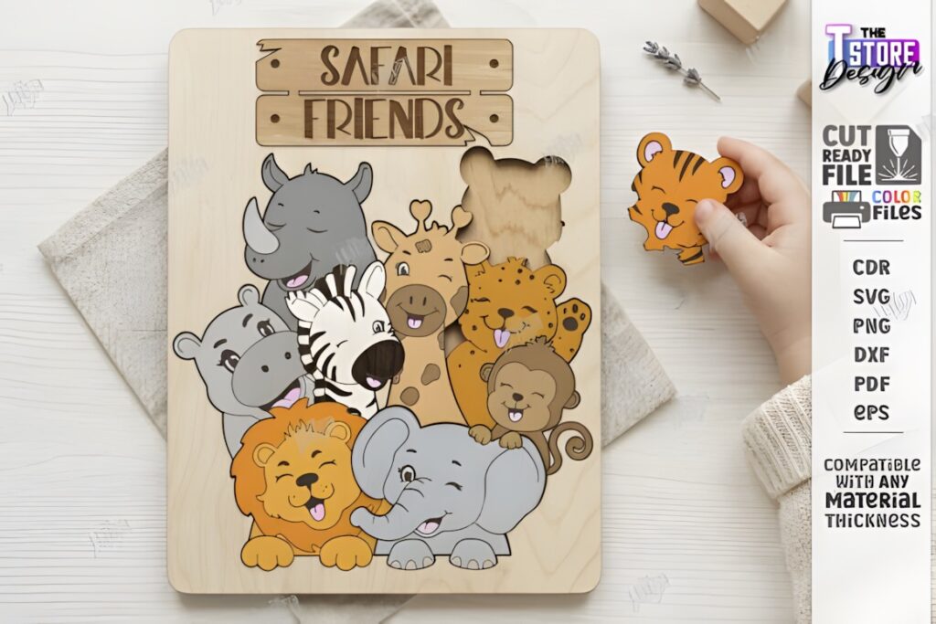 22 Educational Laser Cut Puzzles for Kids with SVG Files 29 Educational laser cut puzzles featuring cute safari animal shapes for kids' learning and play