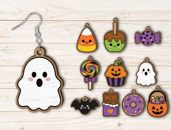 45 Best Laser Cut Acrylic Jewelry Ideas 38 Cute ghost and Halloween-themed laser cut acrylic jewelry including earrings shaped like candy corn, caramel apple