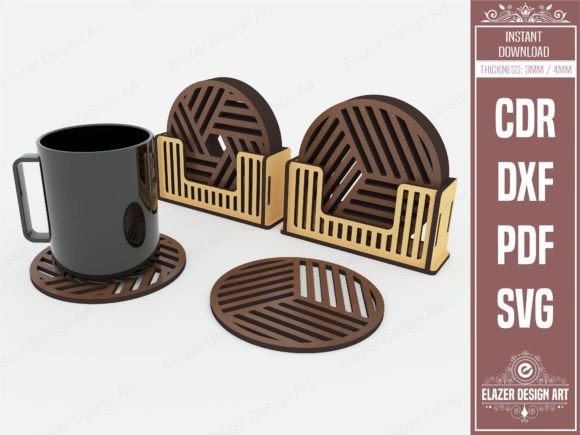 12 Laser Cut Projects for Gifts, Decor and Everyday Use 6 Laser cut projects for gifts including decorative boxed coasters with geometric cutout patterns and a matching holder