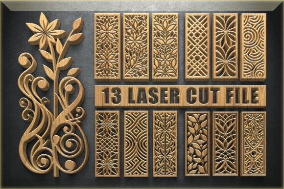 10 Laser Cut Panels for Privacy Screens and Room Dividers 12 Laser cut panels for privacy screens and room with 13 decorative floral and geometric wooden designs