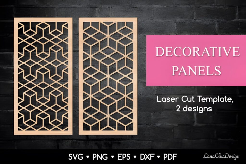 33 Modern Cnc Jaali Design Ideas for Modern Architectural Spaces 8 Two vertical decorative panels with geometric patterns suitable for modern CNC jaali design
