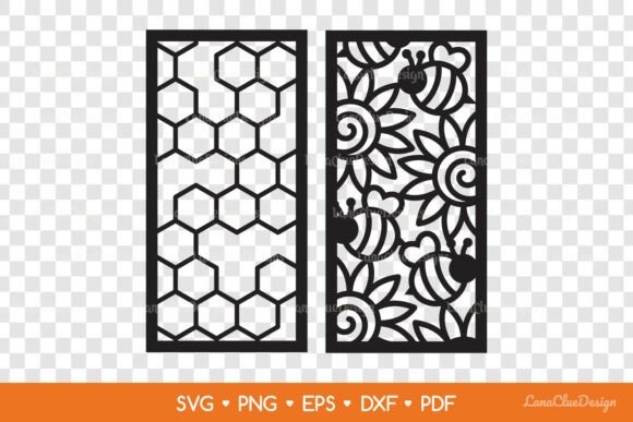 10 Laser Cut Panels for Privacy Screens and Room Dividers 9 Laser cut panels for privacy screens and room with honeycomb and bee designs in black silhouette
