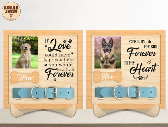 12 Laser Engraving Ideas for Personalized Gifts and Keepsakes 16 personalized laser engraving gift ideas dog memorial frames with pet photo, name tag, and collar on wood