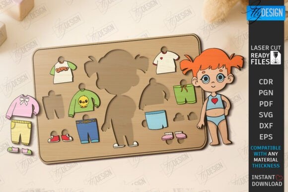 21 Laser Cut Toys for Kids and Creative Play 7 Laser cut toys wooden dress up doll puzzle with interchangeable clothes and accessories for creative play