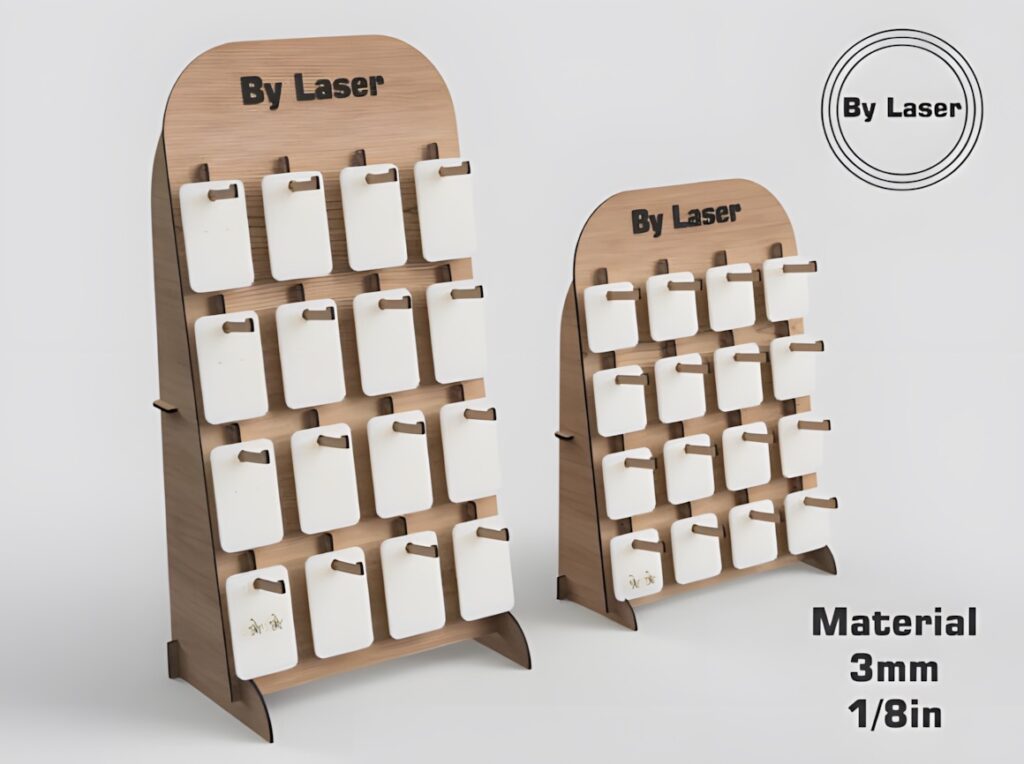 45 Laser Cut Files for Ready-to-Make Laser Projects 32 Laser cut files earring display stand in two sizes made from 3mm material with multiple earring holders