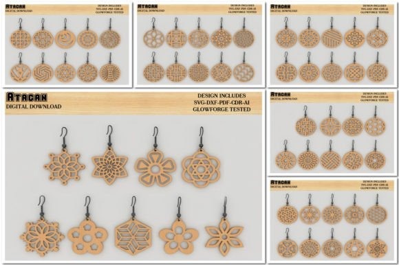 23 Laser Cut Wood Jewelry Ideas 4 Laser cut wood jewelry templates featuring multiple earring shapes in various floral and geometric designs
