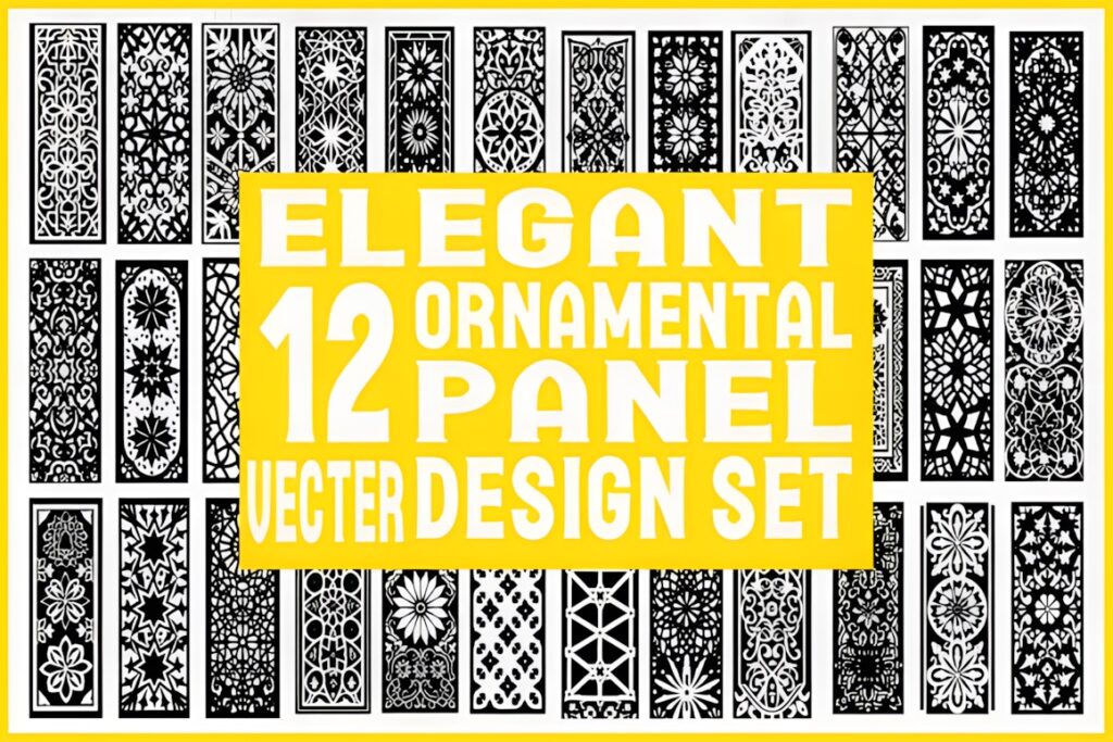 33 Modern Cnc Jaali Design Ideas for Modern Architectural Spaces 11 Elegant ornamental panel vector design set featuring floral, geometric, mandala, and arabesque — modern CNC jaali design