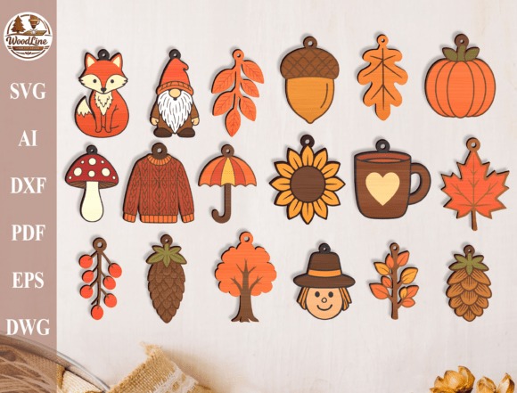 45 Best Laser Cut Acrylic Jewelry Ideas 32 Laser cut acrylic jewelry featuring fall-themed earring designs including fox, gnome, leaves, acorn, pumpkin, mushroom