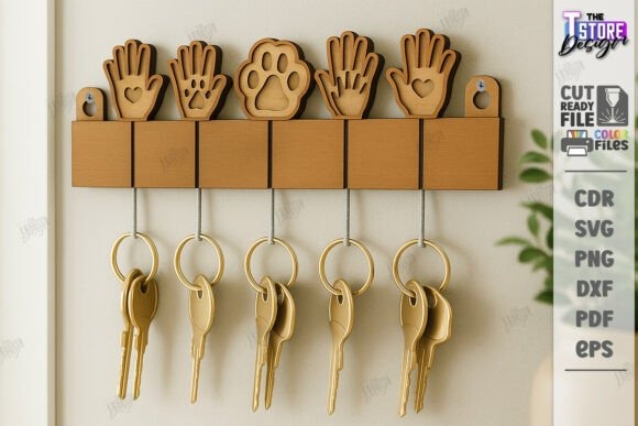 10 Best Useful Laser Engraving Projects for Home: Ideas and Tips 8 Family wall key holders laser engraving projects for home with hand and paw designs and metal key rings