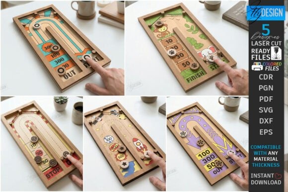 21 Laser Cut Toys for Kids and Creative Play 16 Laser cut toys fast sling puck game bundle with multiple colorful tabletop game layouts for two players