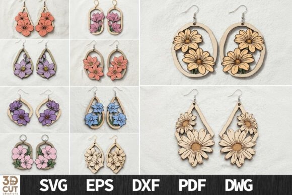 45 Best Laser Cut Acrylic Jewelry Ideas 14 Laser cut acrylic jewelry featuring floral earrings in various colors and designs arranged in a bundle
