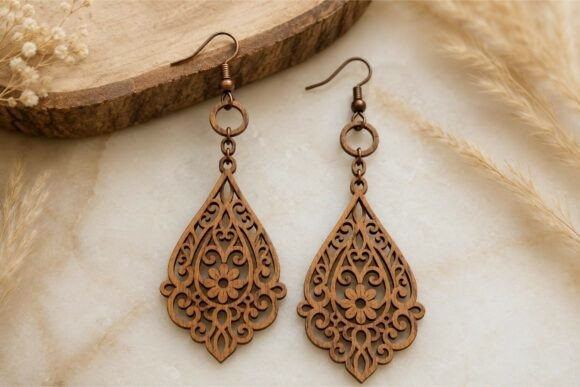23 Laser Cut Wood Jewelry Ideas 6 Intricately designed floral filigree laser cut wood jewelry earrings with open negative space