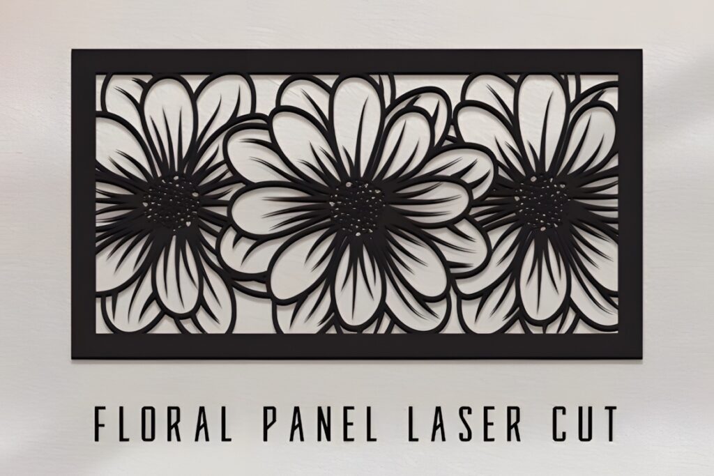 15 Laser Cut Panels for Decorative Cabinet Door Insert Projects 11 Laser cut panels for cabinet door featuring a floral design with three large flowers in a rectangular frame