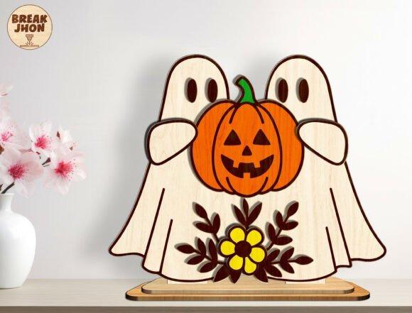 Ghosts Pumpkin Laser Cut — Halloween laser cut ideas Halloween laser cut ideas featuring two friendly ghosts holding a jack-o'-lantern with floral details