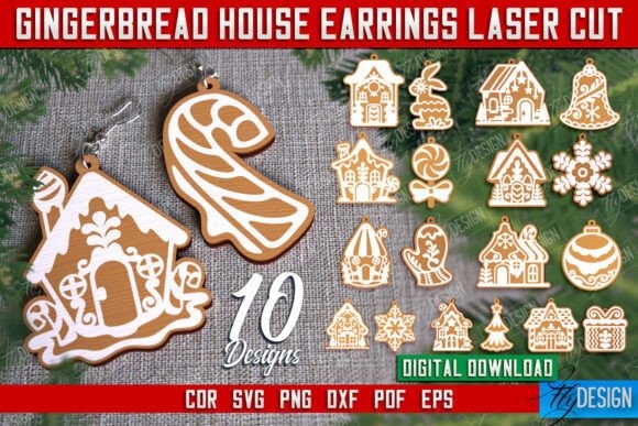 17 Laser Cut Christmas Jewelry Ideas 6 Laser cut Christmas jewelry featuring gingerbread house earrings and holiday-themed shapes in various file formats