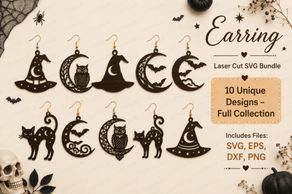 25 Laser Cut Halloween Jewelry Ideas 20 Laser cut halloween jewelry featuring gothic Halloween earrings in black silhouette designs including cats, owls, witches