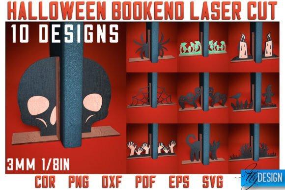 Halloween Bookend Laser Cut Designs — Halloween laser cut ideas Halloween laser cut ideas showing 10 Halloween bookend designs in various silhouettes including skull, cats, and hands in