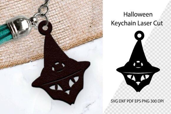 Halloween Laser Cut Keychain Halloween laser cut keychain featuring a black cat wearing a witch hat with cutout eyes and nose