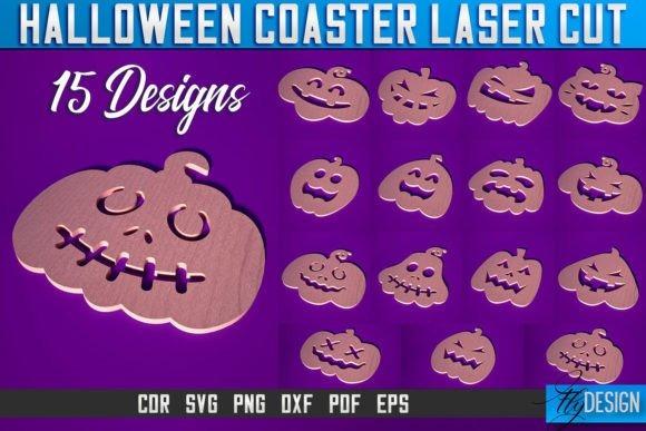 Halloween Coaster Laser Cut — Halloween laser cut ideas Halloween laser cut ideas showing 15 spooky pumpkin coaster designs in various expressions on purple background