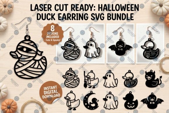 35 Halloween Laser Cut Wood Earrings Ideas 25 Halloween laser cut wood earrings featuring playful duck designs in various Halloween costumes