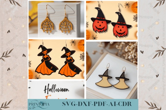 25 Laser Cut Halloween Jewelry Ideas 26 Laser cut halloween jewelry featuring spider web, witch hat pumpkin, witch silhouette, and broomstick earring templates
