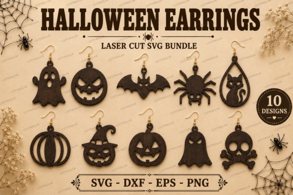 25 Laser Cut Halloween Jewelry Ideas 11 Laser cut halloween jewelry featuring 10 Halloween-themed earring designs including ghost, pumpkin, bat, spider, cat, witch