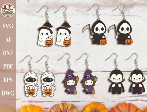 25 Laser Cut Halloween Jewelry Ideas 19 Laser cut Halloween jewelry featuring ghost, grim reaper, mummy, witch, and vampire earring designs in a Halloween earrings