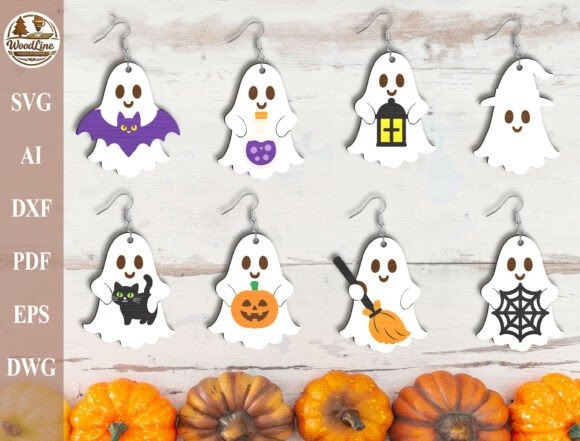 25 Laser Cut Halloween Jewelry Ideas 6 Laser cut halloween jewelry featuring ghost earrings with various cute Halloween-themed designs including bat, pumpkin