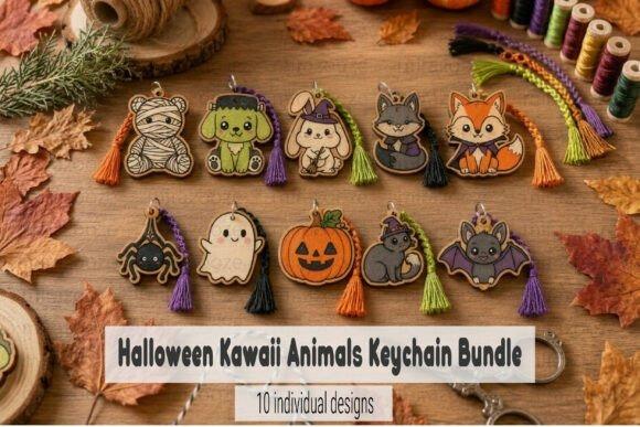 Halloween laser cut keychain set Halloween laser cut keychain set with 10 kawaii animal and spooky designs including mummy, ghost, pumpkin, and bat