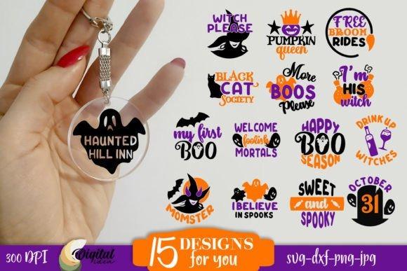 Halloween Laser Cut Keychain Bundle Halloween laser cut keychain with ghost design and 15 Halloween-themed SVG bundle icons