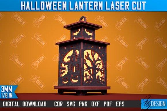 Halloween Lantern Laser Cut — laser cut Halloween decorations Laser cut Halloween decorations black 3D shadow lantern with haunted house and tree silhouette