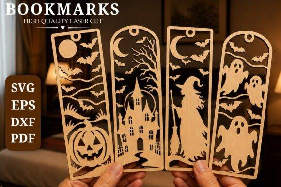 Halloween Laser Cut Bookmarks — Halloween laser cut ideas Halloween laser cut ideas showing wooden bookmarks with pumpkin, haunted house, witch, and ghost designs in single-layer