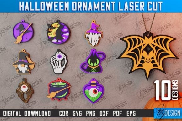 15 Laser Cut Pendant Ideas for Unique Handmade Jewelry 10 Laser cut pendant set with Halloween-themed designs including bats, pumpkins, spiders, witches, and medallions