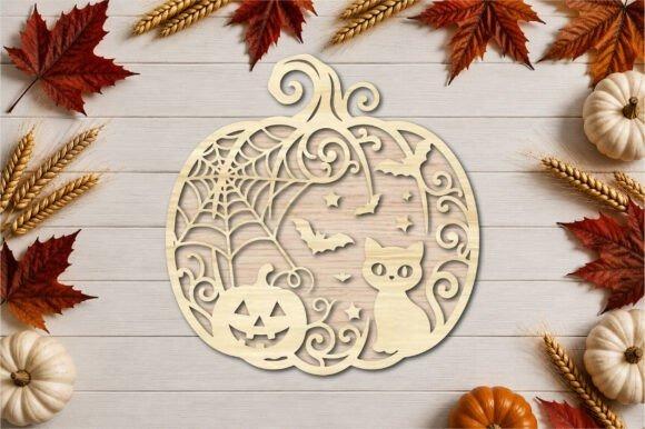 Halloween Pumpkin Cat Laser Cut — Halloween laser cut ideas Halloween laser cut ideas featuring a pumpkin-shaped design with a black cat, jack-o'-lantern, spider web, bats, stars, and