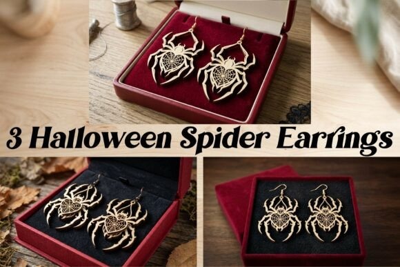 25 Laser Cut Halloween Jewelry Ideas 10 Laser cut halloween jewelry featuring intricate spider earrings with web design in red and black jewelry boxes