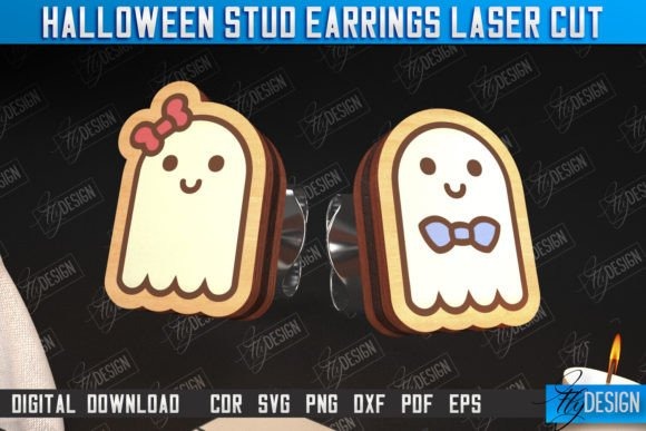 Halloween Laser Cut Ghost Earrings — Halloween laser cut ideas Halloween laser cut ideas featuring cute ghost stud earrings with bow and bowtie designs
