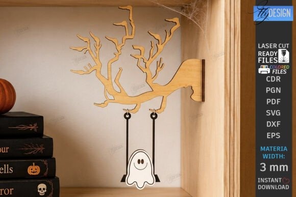 Halloween Laser Cut Swing Ornament — Halloween laser cut ideas Halloween laser cut ideas swinging ghost ornament hanging from tree branch silhouette