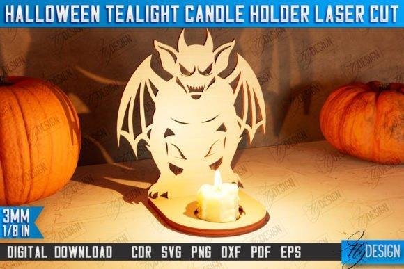 Halloween Tealight Candle Holder — Halloween laser cut ideas Halloween laser cut ideas featuring a bat-winged demon tealight candle holder casting shadows